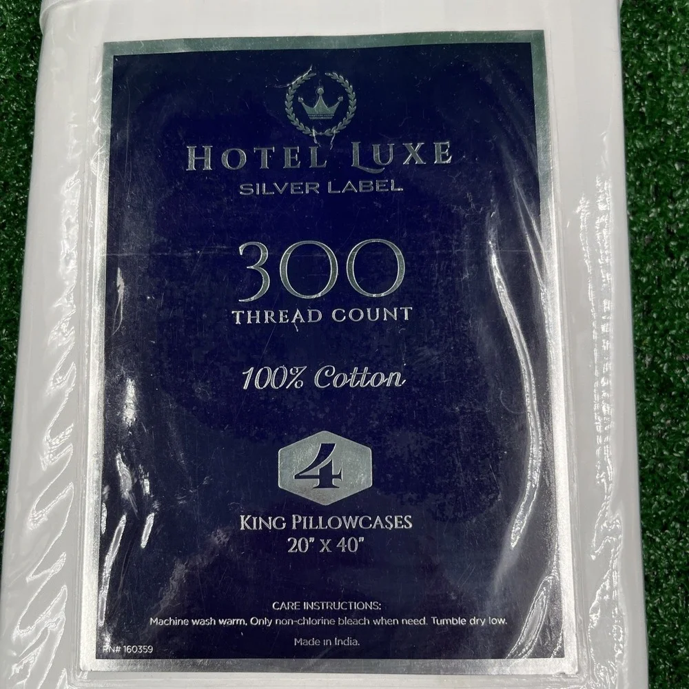 Hotel Luxe Silver Label 300 Thread Ct Cotton White‎ King Pillowcase Set of 4 NWT